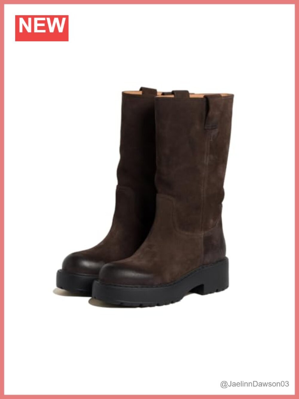 Suede Mid Calf Boots Platform Chunky Heel Round Toe Pull On Western Boots